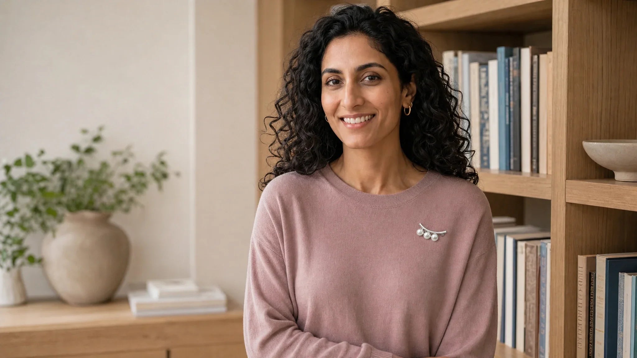 Zeya wearing Silver Three White Sweater Cardigan Pearl Schoolbag Jacket Simple Brooch Pin for Brooch Pin Backs: A Complete Guide | The Colourful Aura