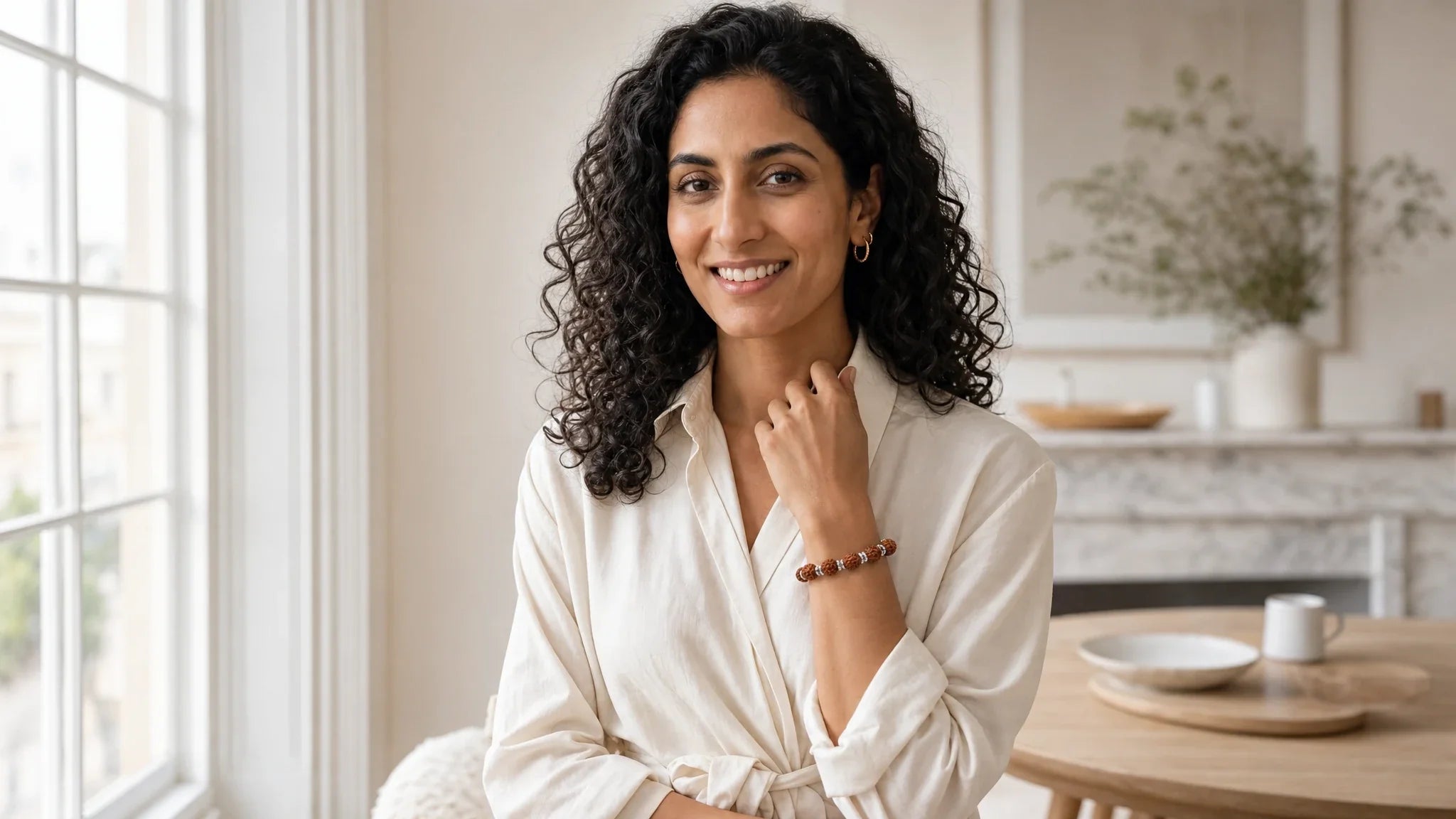Zeya wearing Silver Plated Large Rudraksha Hindu Unisex Bracelet for Rudraksha Bracelet Silver: A Complete Guide | The Colourful Aura