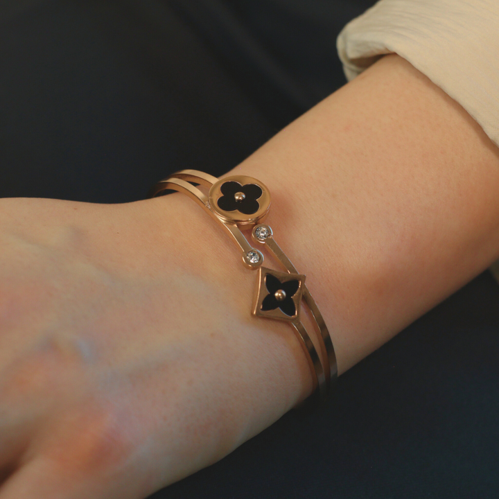 Rose Gold Clover Leaf Zircon Floral Irish Design Wrist Bangle Bracelet