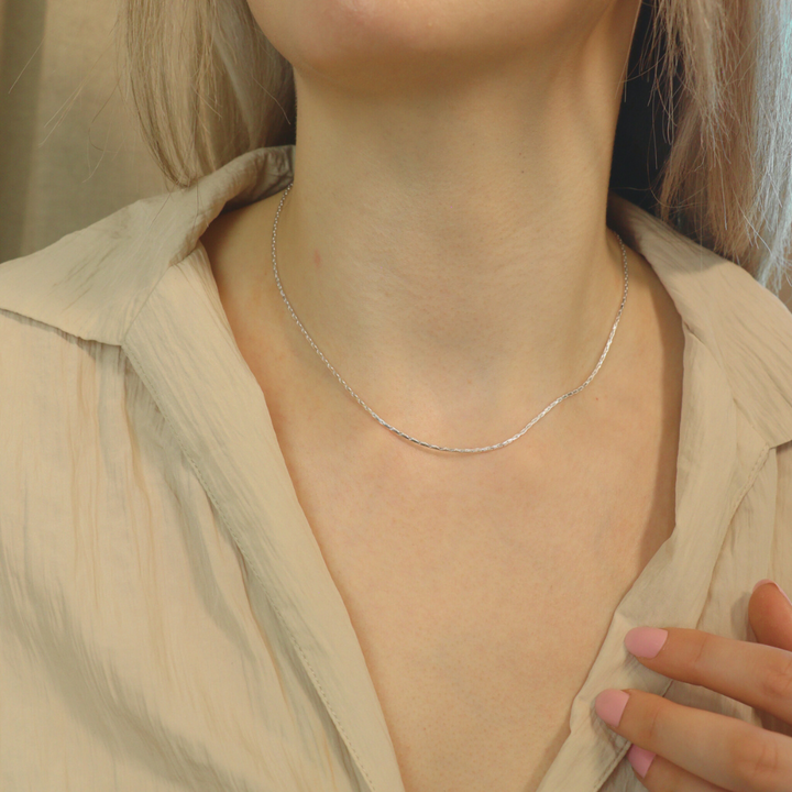 925 Sterling Silver Plain Braided Thin Minimalist Unisex Chain Choker Necklace