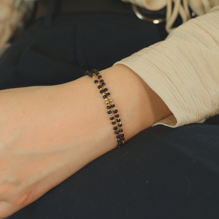 Two layer Black Beaded Plain Unisex Nazar Mangalsutra Bracelet