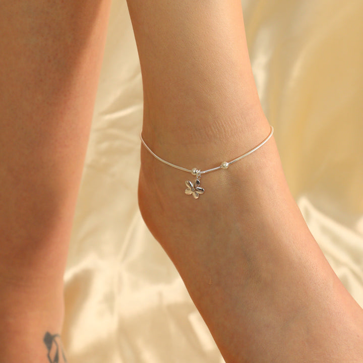 925 Silver Dangle Floral Plain Chain Thin Indian Payal Anklet