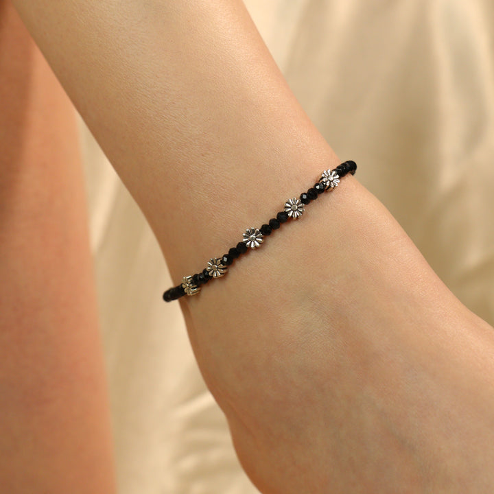 Black Beads Floral Indie Chain Boho Payal Anklet
