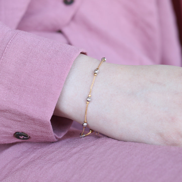 Silver ball Charm Slim Gold plated Thread Bracelet