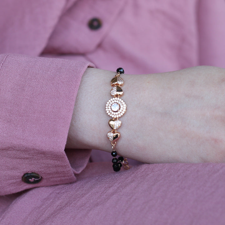 Large Zircon Heart Charm beaded adjustable Bracelet