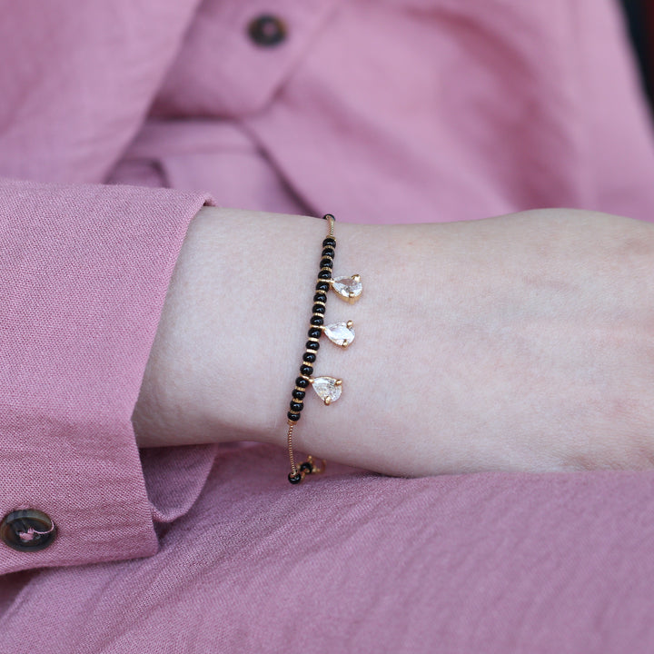 Black Bead Mangalsutra Zircon drop gold nazar Bracelet
