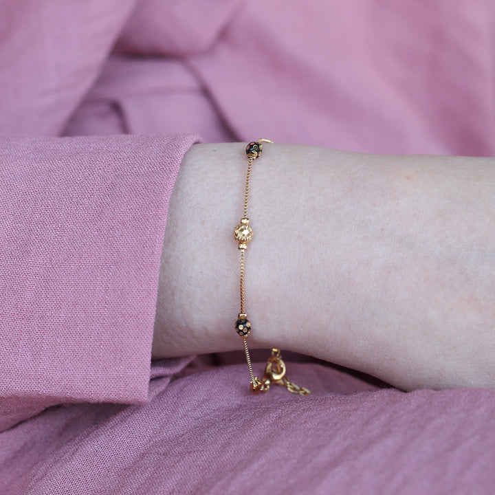 Black Golden Ball Slim Thread Minimal Bracelet