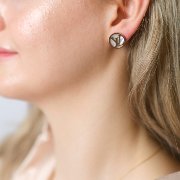 Large Round White Elegant Rose Gold Plated Stud Earrings