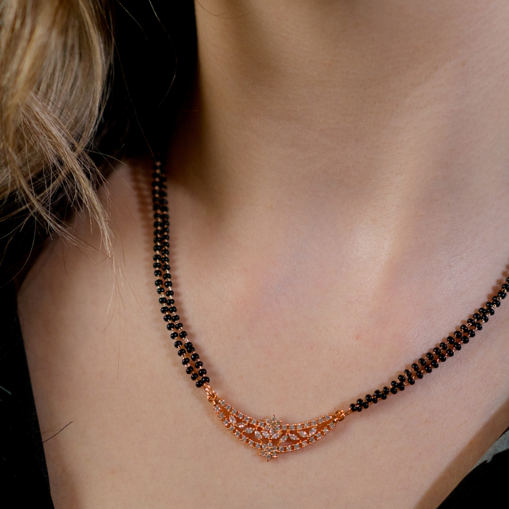 Indian Nazaria Zircon Dangle Mangalsutra Black Beads Long Temple Pendant Necklace