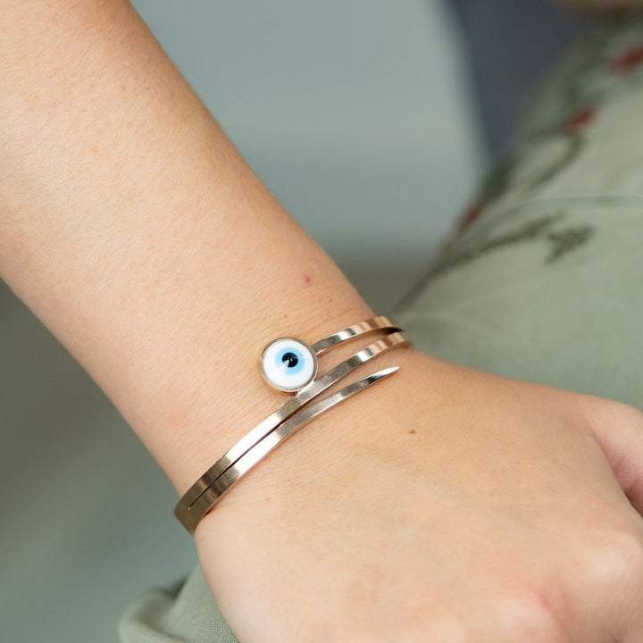 Round Evil Eye 18ct Rose Gold Multilayer Turkish Antique Armlet Bangle Bracelet