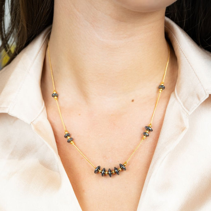 Black and Gold Round Pearl Boho Slim Long Elegant Necklace