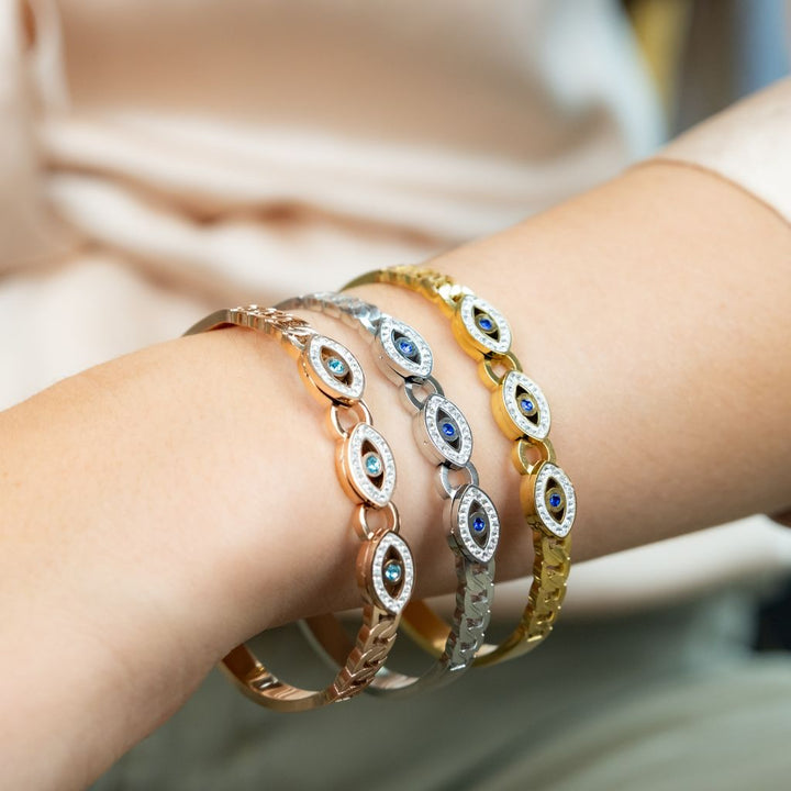 18ct Rose Gold Plated Evil Eye Round Brass Gold Zircon Armlet Bangle Bracelet