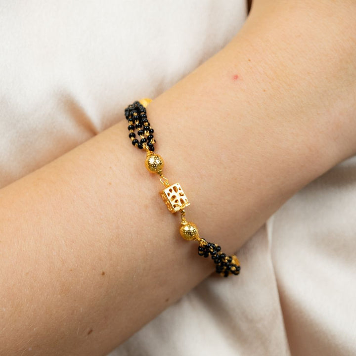 Indian Nazaria Gold Square Bead Mangalsutra Bracelet