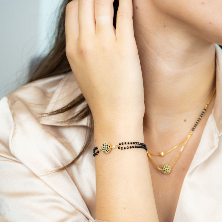 Indian Gold Plated Black Bead Everyday Mangalsutra Minimalist Nazaria Bracelet