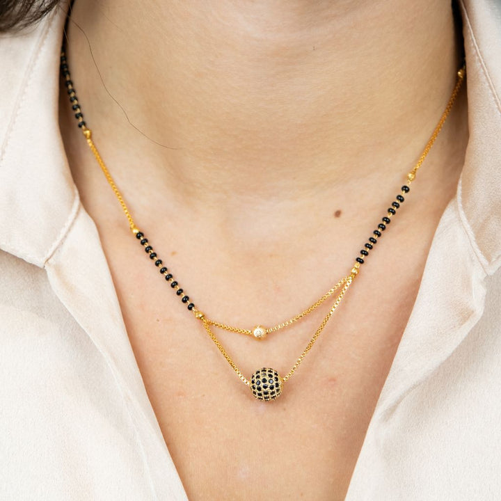Indian Gold Plated Black Bead Everyday Mangalsutra Minimalist Nazaria Necklace