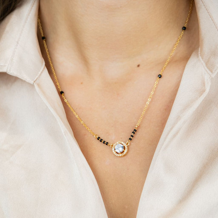 Round Black Beaded Zircon 18ct Gold Plated Asian Mangalsutra Pendant Necklace