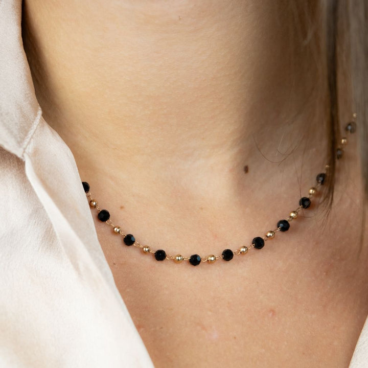 Black Crystal Beaded Silver Gold Asian Nazar Mangalsutra Choker Necklace
