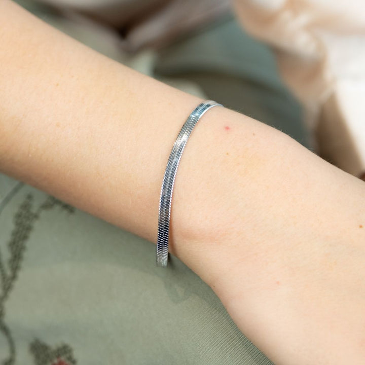 Stainless Steel Gold Cuban Link Flat Snake Gourmet Chain Layering Bracelet