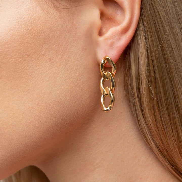 Gold and Silver Steel Punk Cuban Link Chain Tassel Dangle Drop Stud Earrings