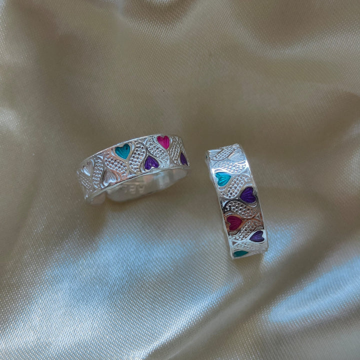 Adjustable Silver Colourful Hearts Band Boho Midi Band Dainty Toe Ring