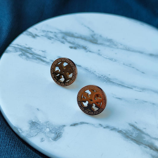 Large Round TB Elegant Rose Gold Plated Stud Earrings