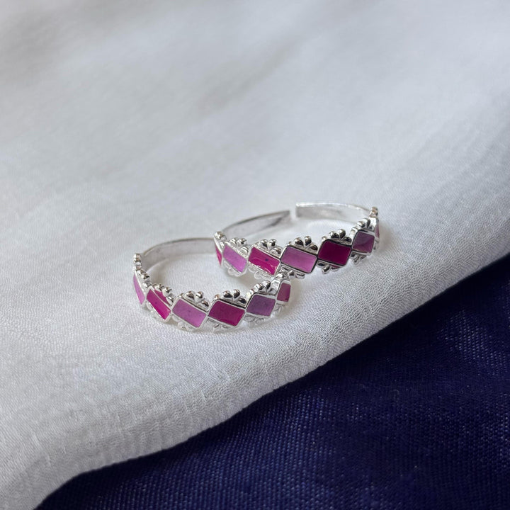 Pink Purple Adjustable Pure Silver Bohemian Foot Toe Ring