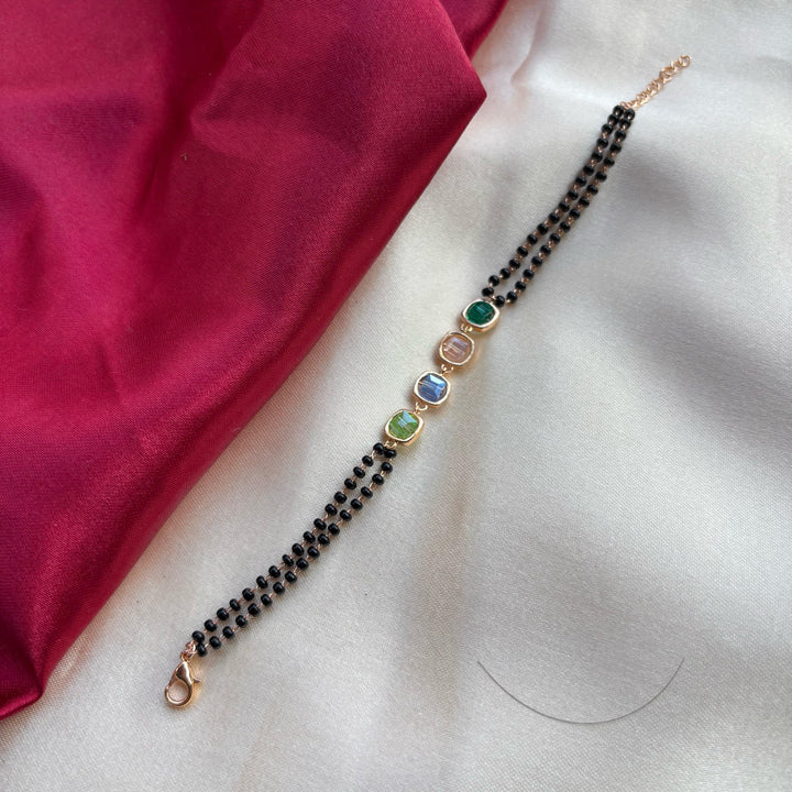 Minimalistic Black Beaded Multicolour Stone Slim Mangalsutra bracelet