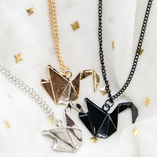 Large Paper Cranes Swan Pendant Necklace