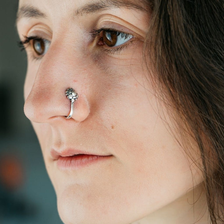 Round Oxidized German Silver Nose Pin
