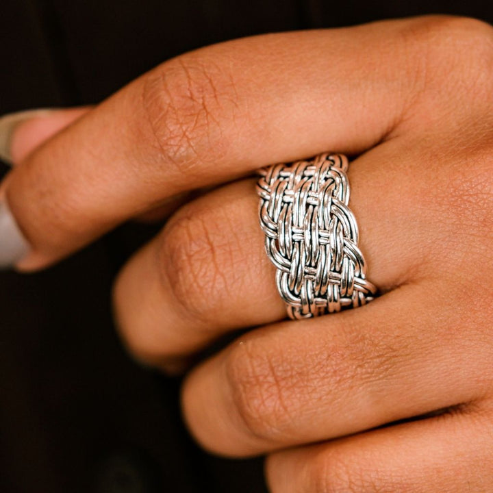 Wide Retro Woven Hemp Rope Braided Male and Female Cuff Open Ring