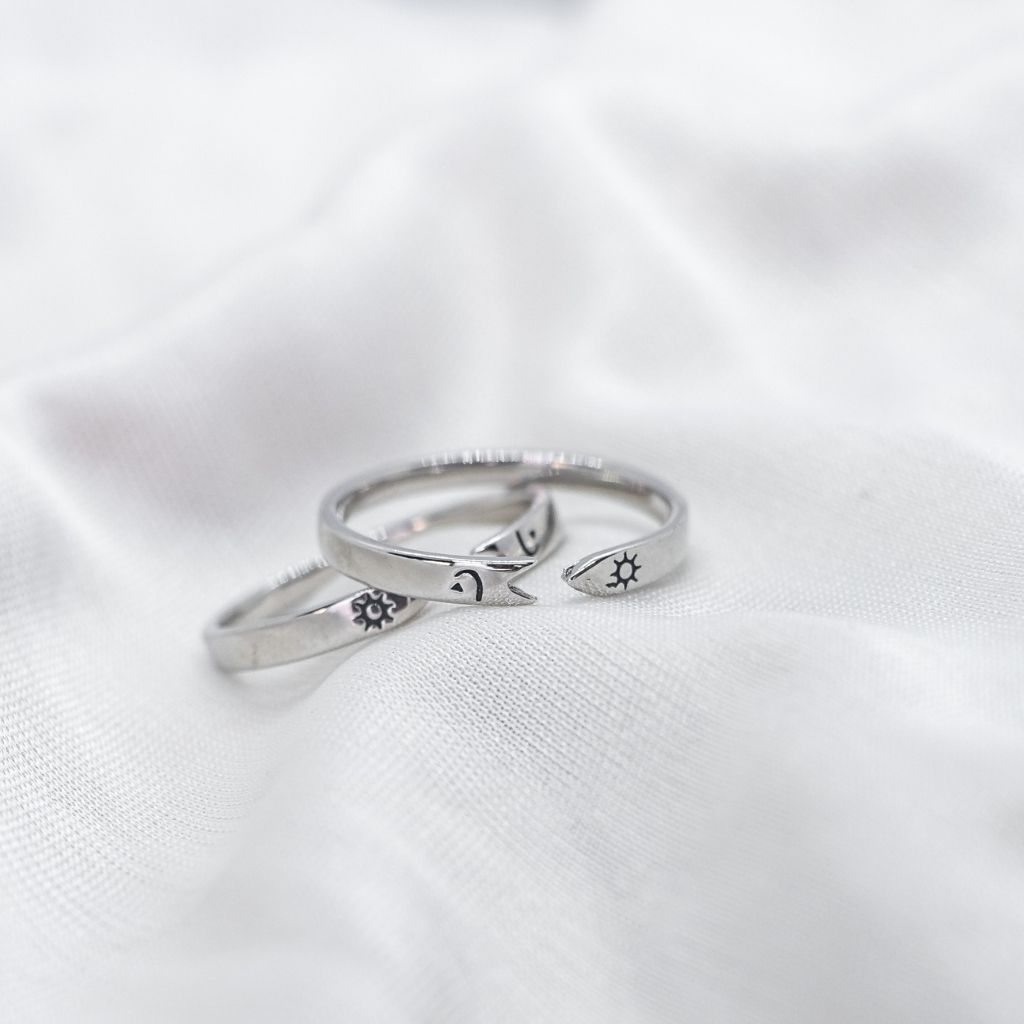 Sparkling Sun And Moon Matching Rings For Couple 925 Silver