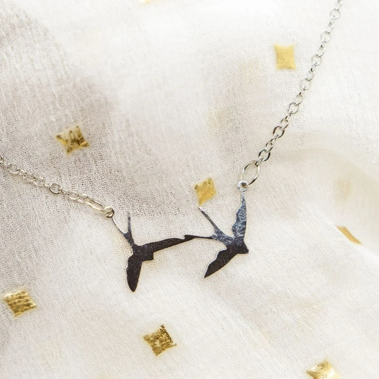 Two Nature Birds Charm Silver And Gold Minimalistic Pendant Necklace