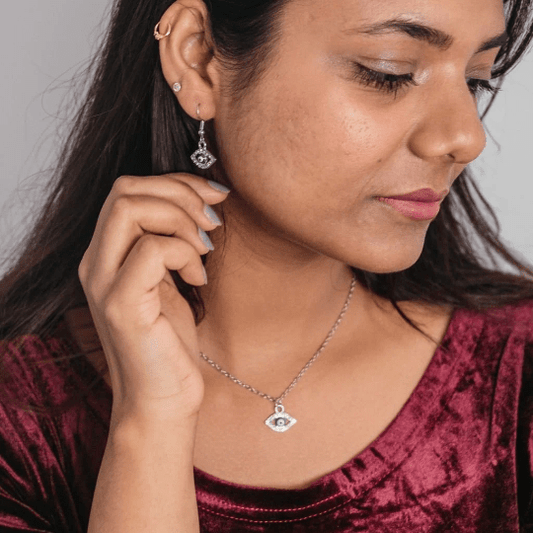 Silver Evil Eye Drop Earrings