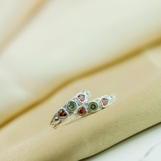 925 Silver Colourful Red Heart Stone Boho Dainty Foot Midi Toe Ring