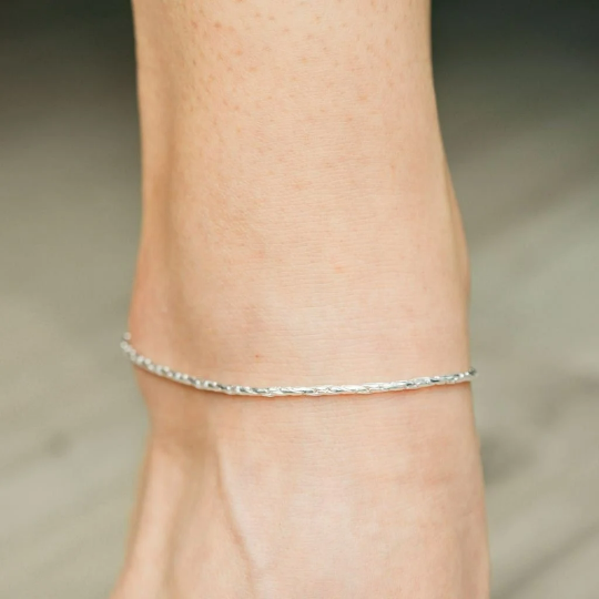 Pure Silver Thin Slim Minimalistic Braid Chain Boho Silver Indian Payal Anklet