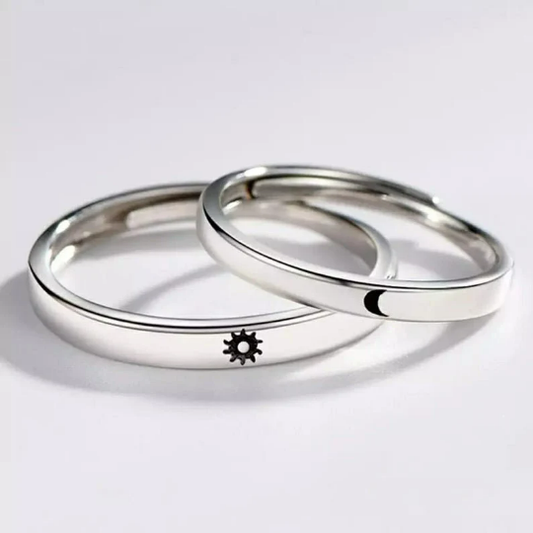 Adjustable Silver Couple Moon and Sun Promise Ring set