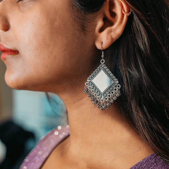 Silver mirror earrings on sale