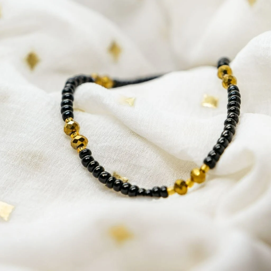 Black Golden Beads Indian Everyday Devil Eye Mangalsutra Nazaria Bracelet