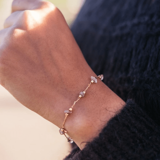 Elevate Your Beauty this Christmas with a Pink Crystal Bracelet Adorned with a Gold Crystal Quart