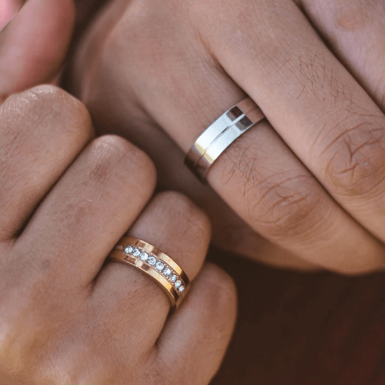 Silver & Gold Couple Wedding Promise Band Ring Set — A Modern Love Story You Can Wear