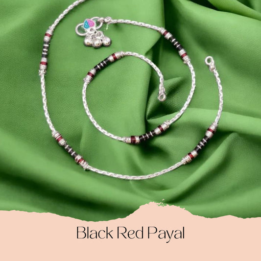 Black Red Enamel Pipe Silver Plated Asian Indian Payal Anklet