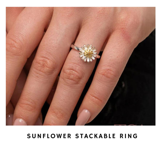 Spring Blooms: Embrace the Season with Our Silver Sunflower Daisy Tiny Slim Adjustable Floral Stackable Ring Collection!