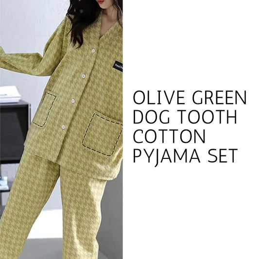 Olive Green Dog Tooth Cotton Pyjama Set