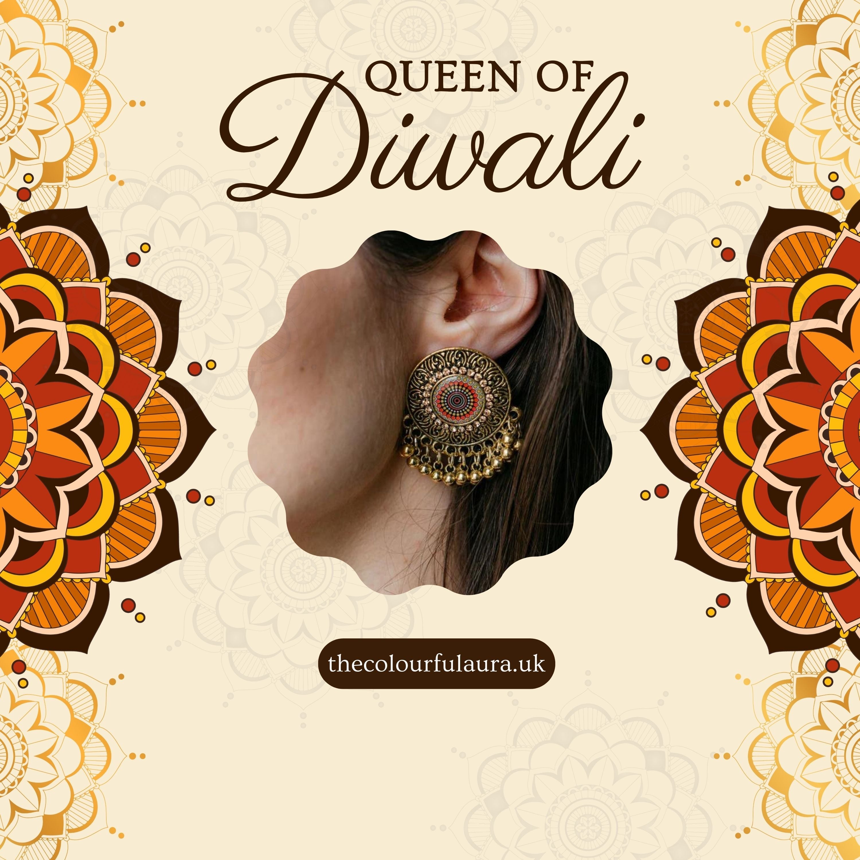 Golden Round Disc Bell Stud Earring: The Queen of Indian Diwali Season