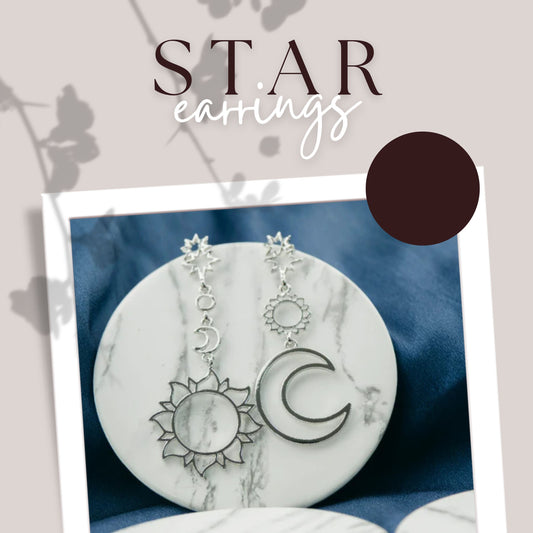 Star Earring Best Example – Large Gold Sun and Half Moon Star Dangle Drop Earrings