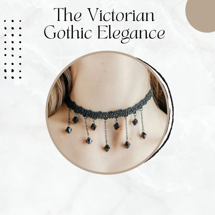 Unveiling Elegance: Black Beaded Lace Victorian Gothic Emo Halloween Dangle Choker Necklace