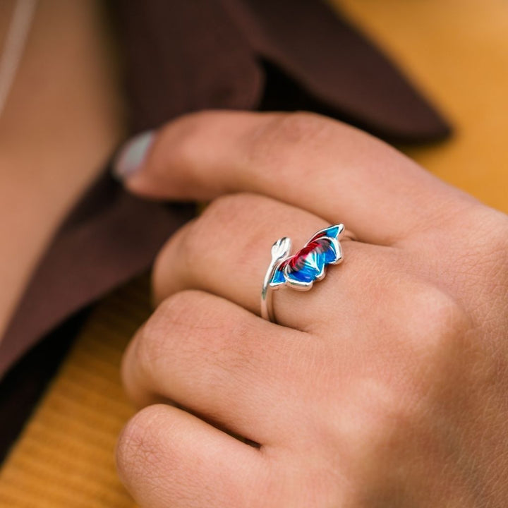 Eternal Bloom: Unveiling the Allure of the Adjustable Red Blue Lotus Silver Dainty Ring for Women