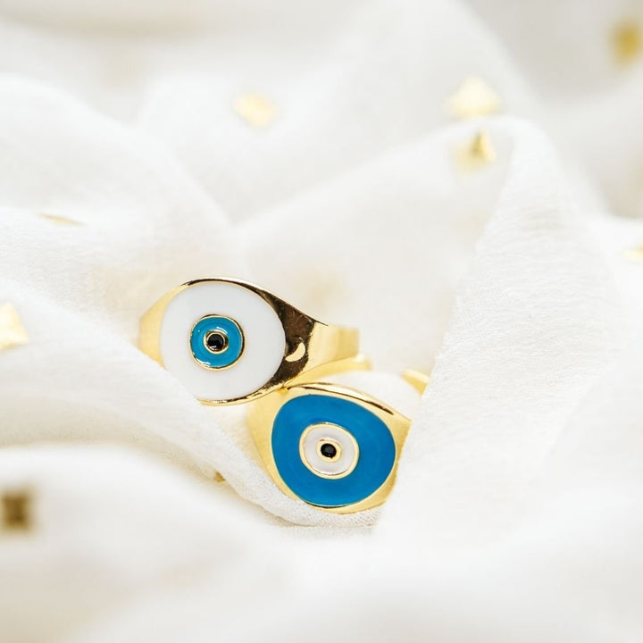 Adjustable Evil Eye Protection Ring — Minimalist Turkish Boho Style for Everyday UK Fashion