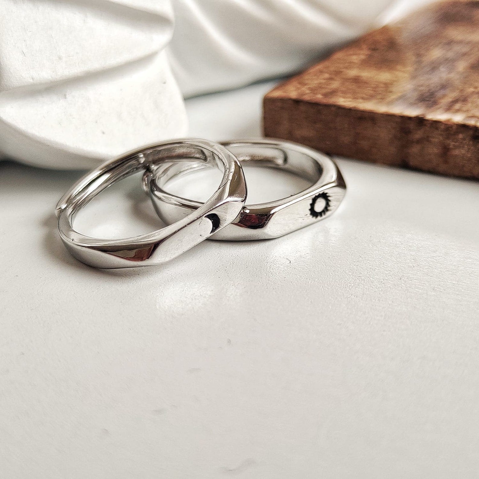 Forever Linked: Embrace Eternal Love with our Adjustable Moon and Sun Promise Ring Set