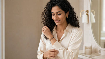 Zeya wearing Adjustable Gold Black Beads Bracelet For Newborns and Adults for Halloween Jewellery For Adults: How to Choose and Wear It | The Colourful Aura